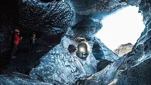 Walk Under an Ice Cave Under the Katla Volcano